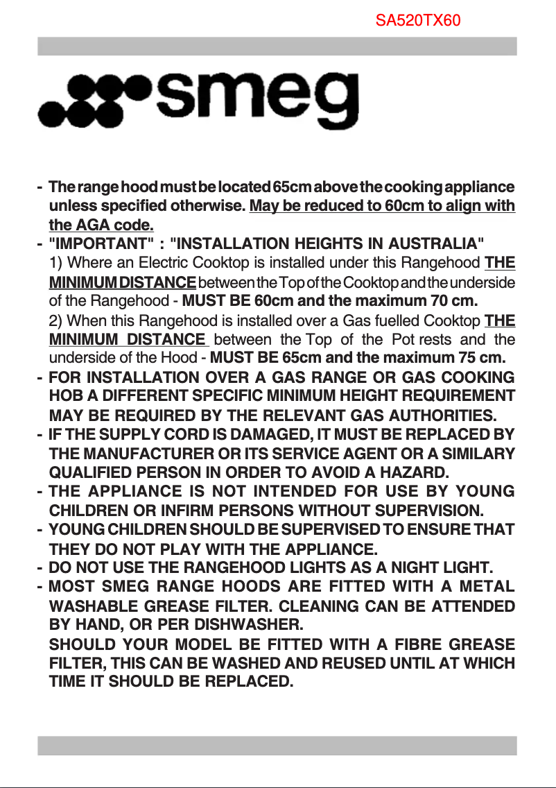 Page 1 de la notice Manuel utilisateur Smeg SA520TX90