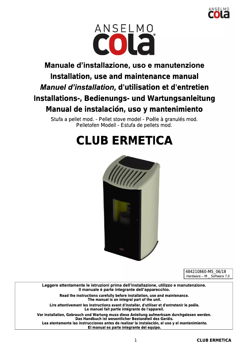 Page 1 de la notice Manuel utilisateur Cola Club Ermetica