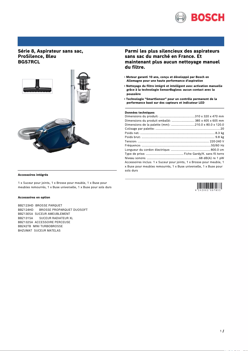 Page n°1 - Fiche technique Bosch BGS7RCL