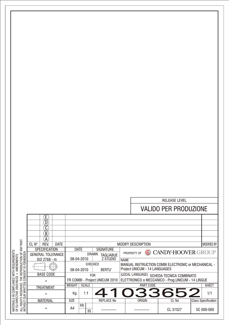 Page 1 de la notice Manuel utilisateur Candy CRCN 6182 DW