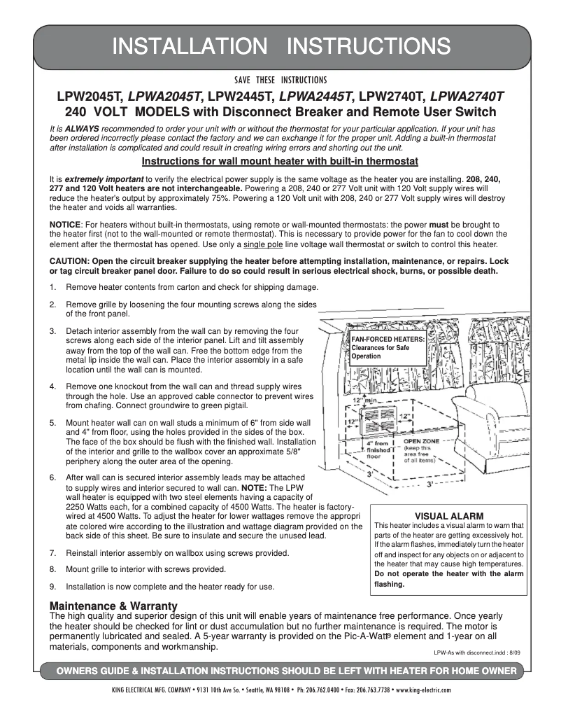 Image de la première page du manuel de l'appareil LPWA2445-TP-W