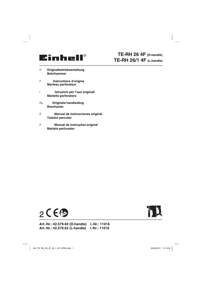 Page n°1 - Manuel utilisateur Einhell TE-RH 26 4F