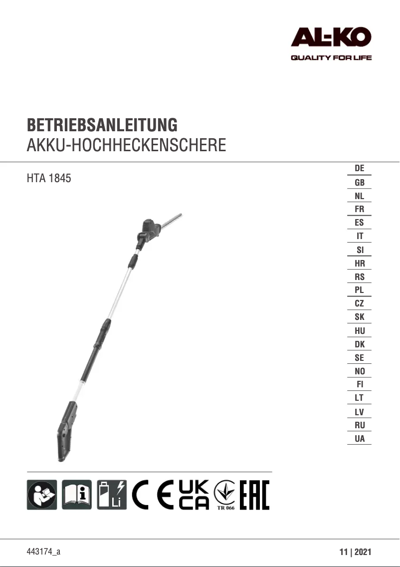 Page 1 de la notice Manuel utilisateur AL-KO HTA 1845