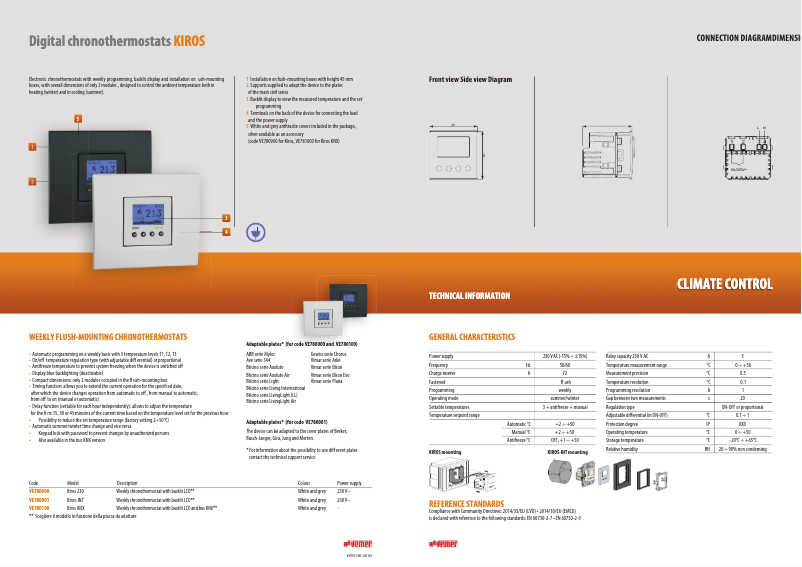 Page 1 de la notice Fiche technique Vemer Kiros