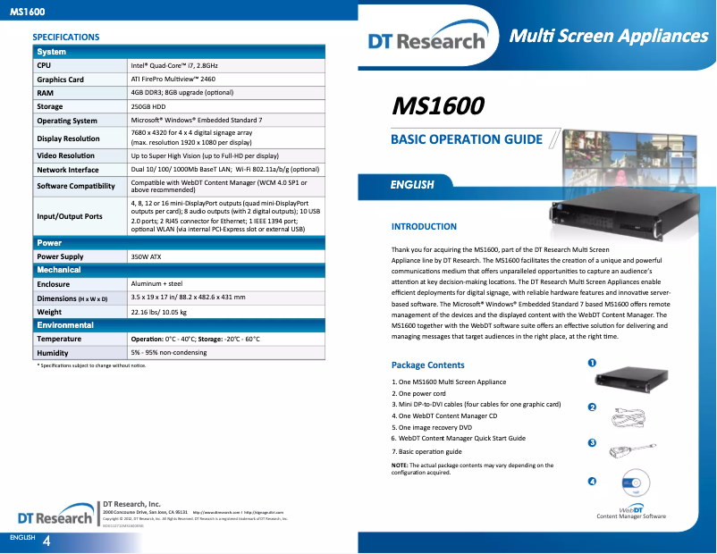 Page n°1 - Manuel utilisateur DT Research MS1600