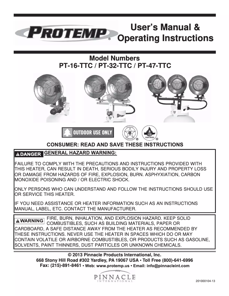 Page 1 de la notice Manuel utilisateur Protemp PT-16-TTC
