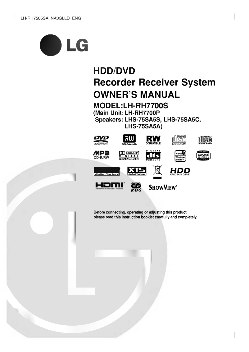 Page 1 de la notice Manuel utilisateur LG LH-RH7505SA
