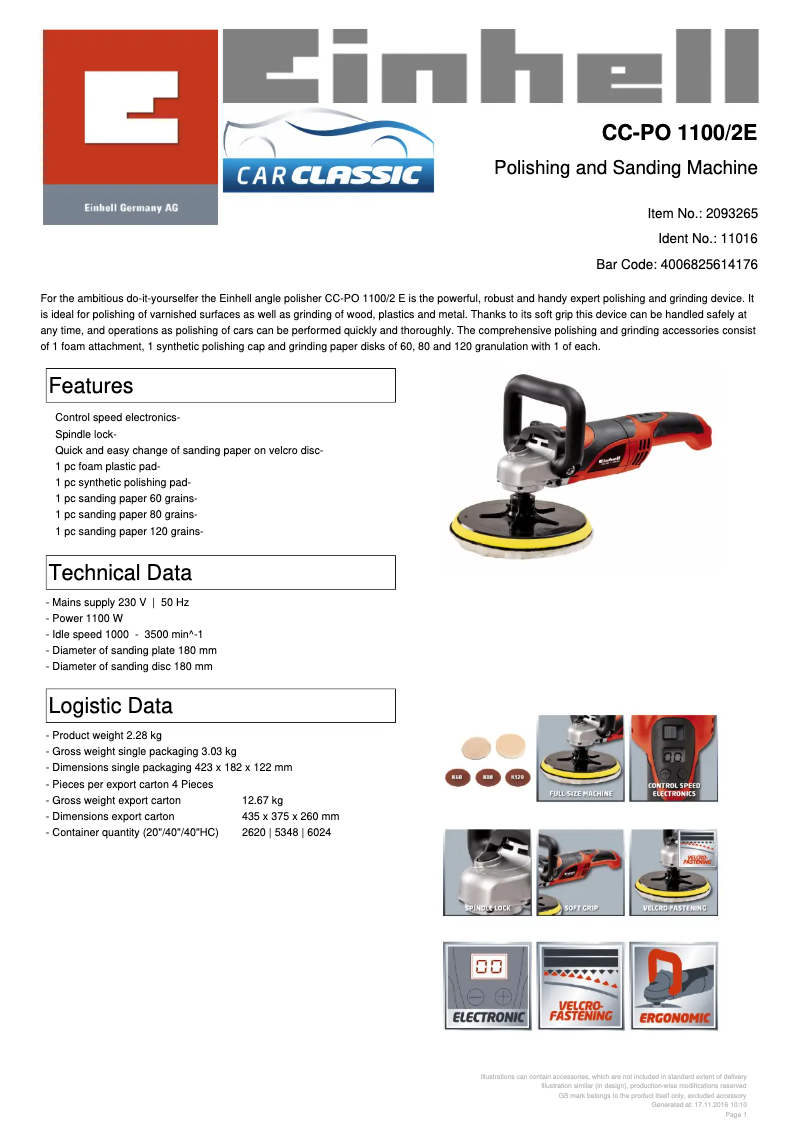 Page n°1 - Fiche technique Einhell CC-PO 1100/2E
