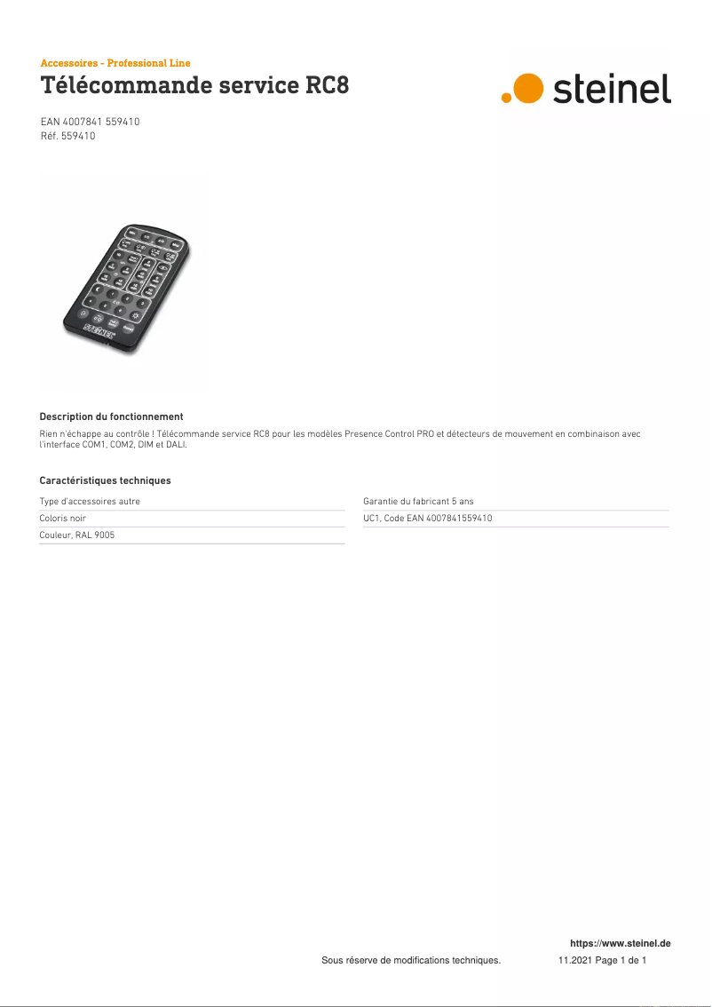 Página 1 del manual Ficha técnica Steinel RC8