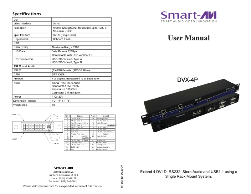 Page n°1 - Manuel utilisateur Smart-AVI DVX-4P-RXS
