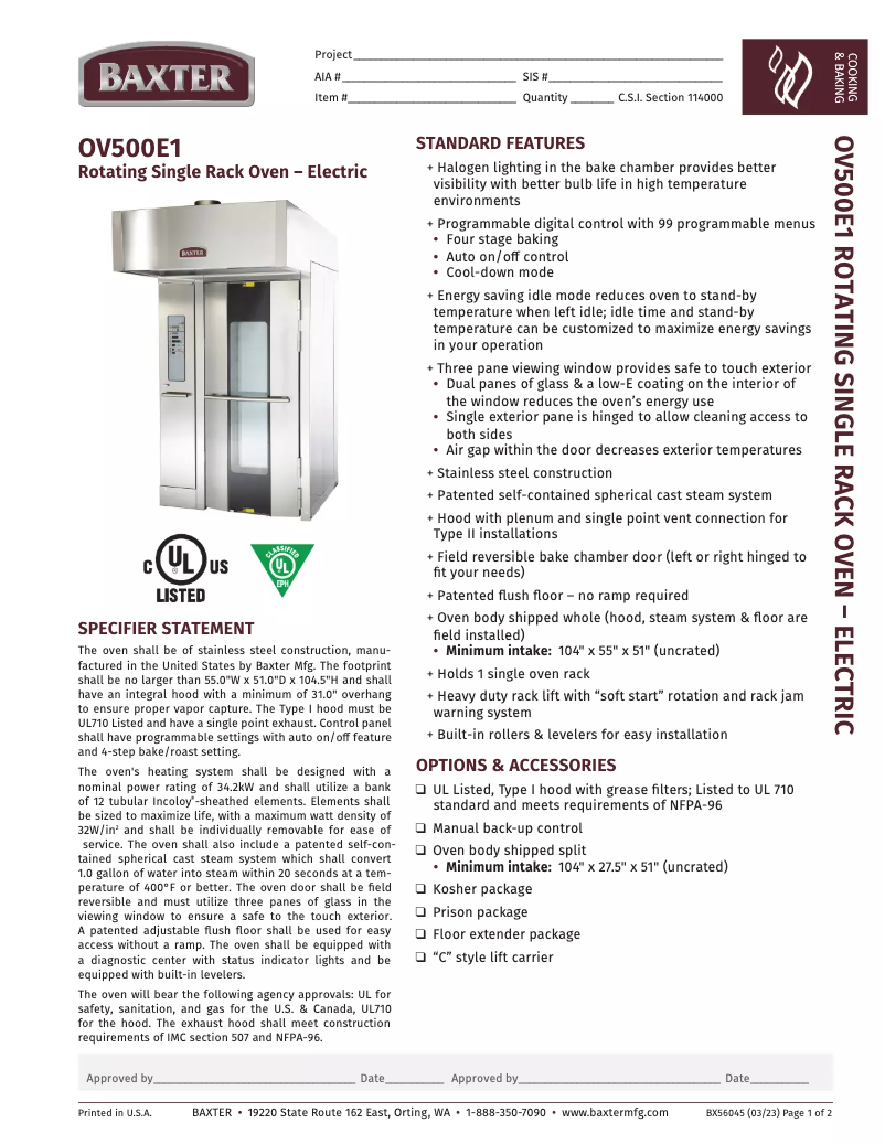 Page 1 de la notice Manuel utilisateur BAXTER OV500E1