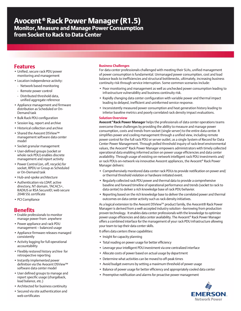 Page 1 de la notice Manuel utilisateur Avocent RPM1.5-PDU500