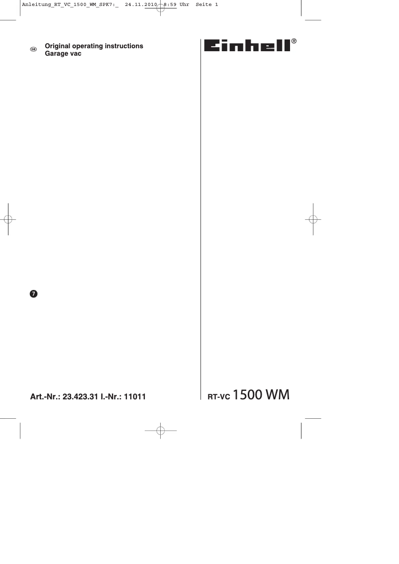 Page n°1 - Manuel utilisateur Einhell RT-VC 1500