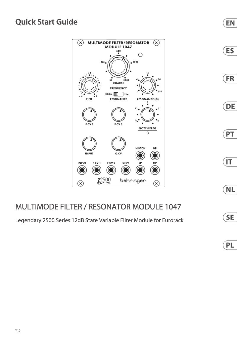 Image de la première page du manuel de l'appareil Behringer Multimode Filter / Resonator Module 1047