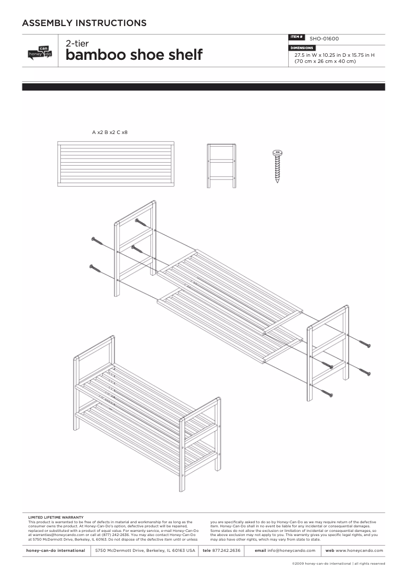 Page n°1 - Manuel utilisateur Honey-Can-Do SHO-01600