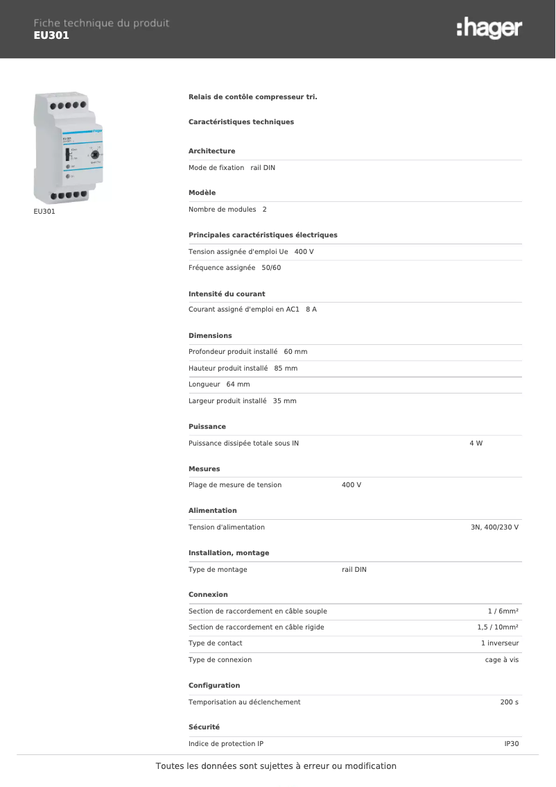 Image de la première page du manuel de l'appareil EU301