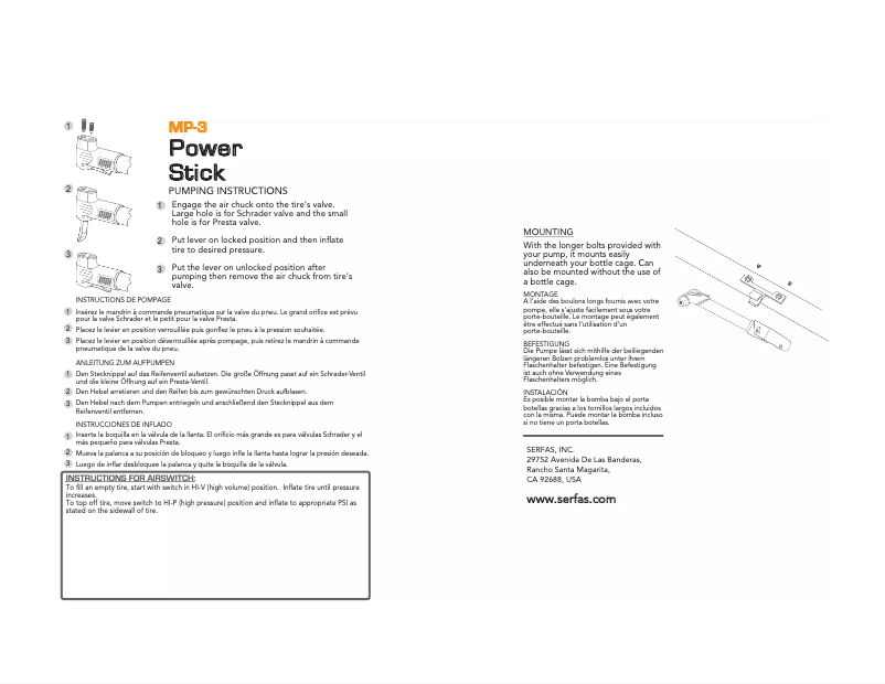 Page 1 de la notice Manuel utilisateur Serfas MP-3