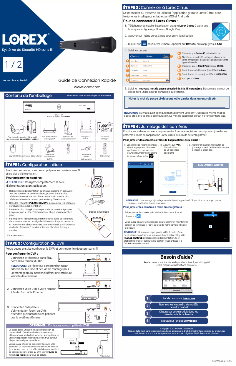 Page 1 de la notice Guide de démarrage rapide Lorex LHB900