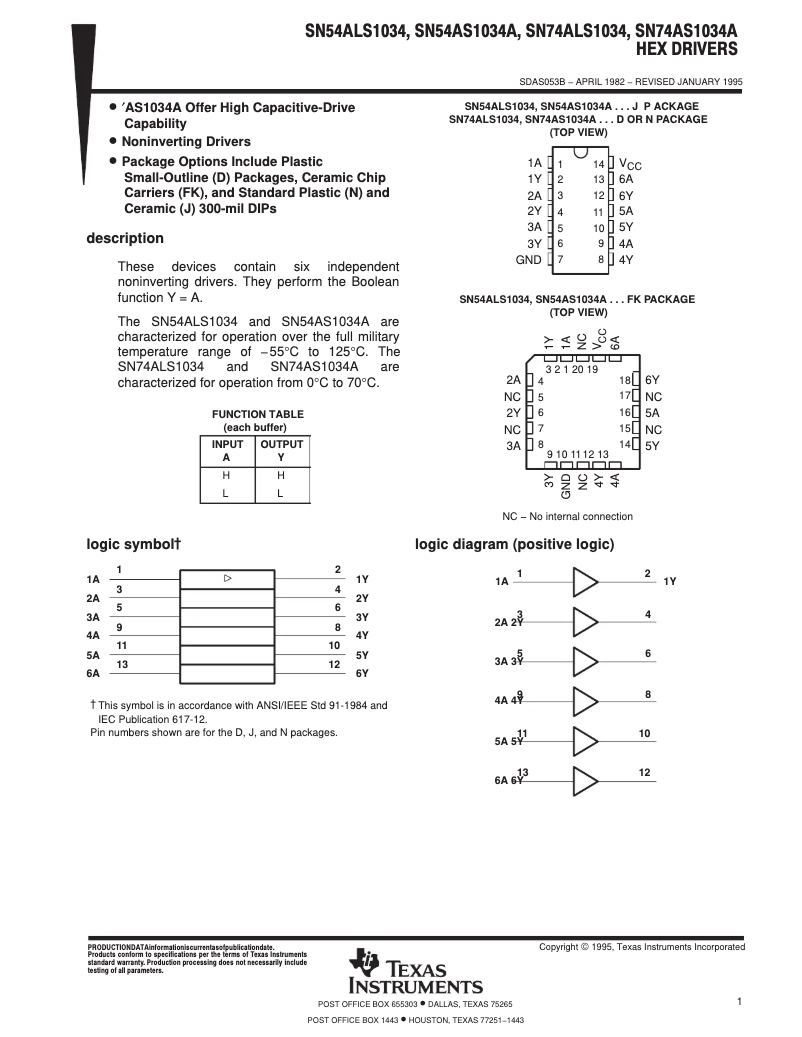 Page 1 de la notice Manuel utilisateur Texas Instruments SN74AS1034AN