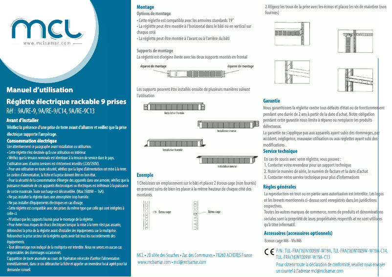 Page n°1 - Manuel utilisateur MCL 9A/RE-9C13