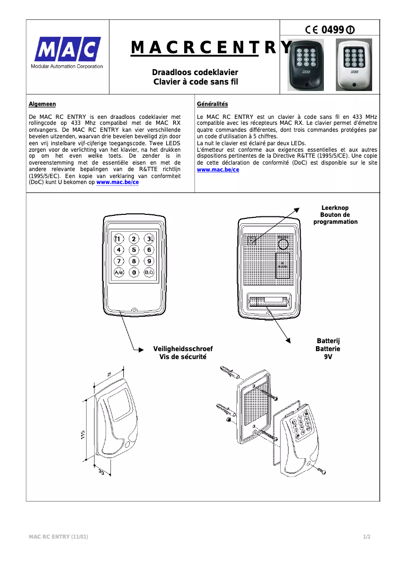 Image de la première page du manuel de l'appareil RC Entry