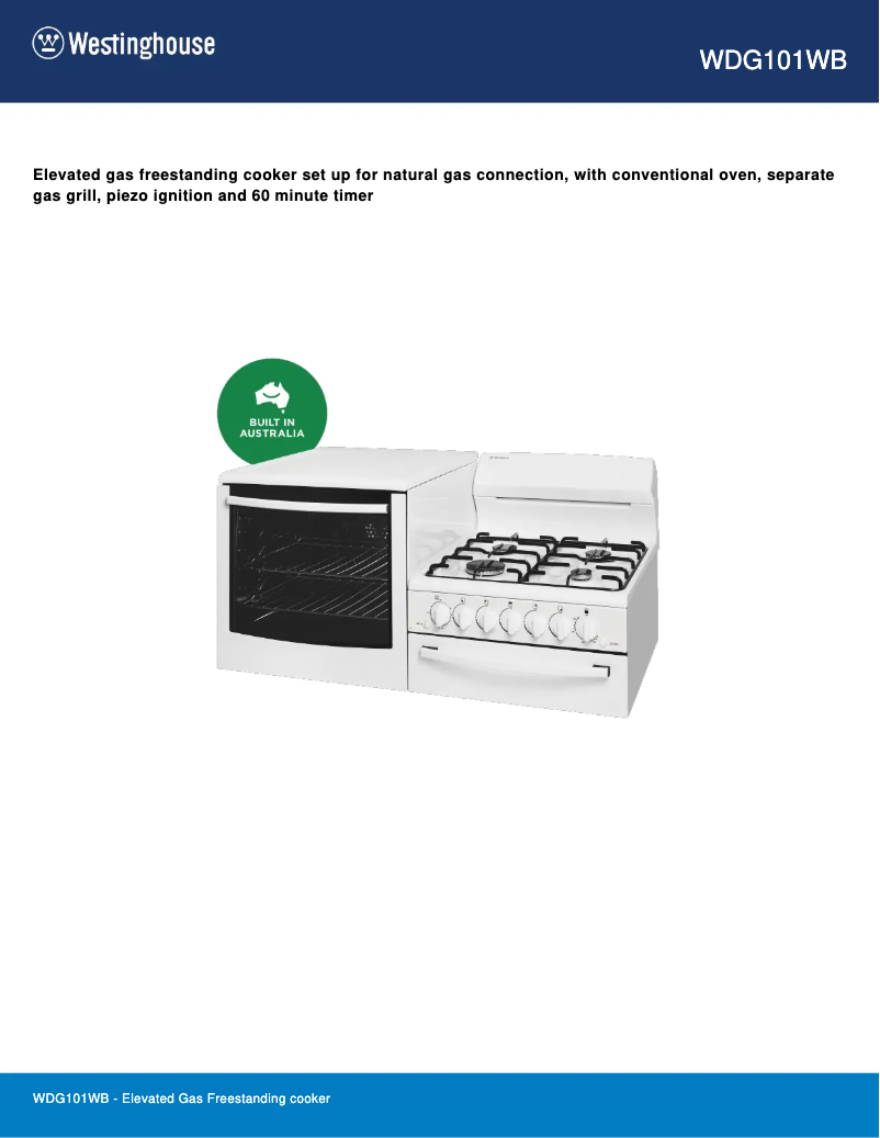 Page n°1 - Fiche technique Westinghouse WDG101WB