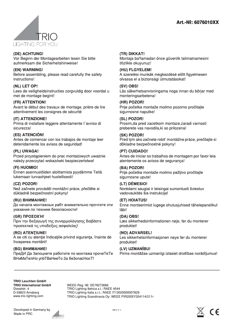 Page 1 of the manual User Manual Trio Lighting Alicia 607601006