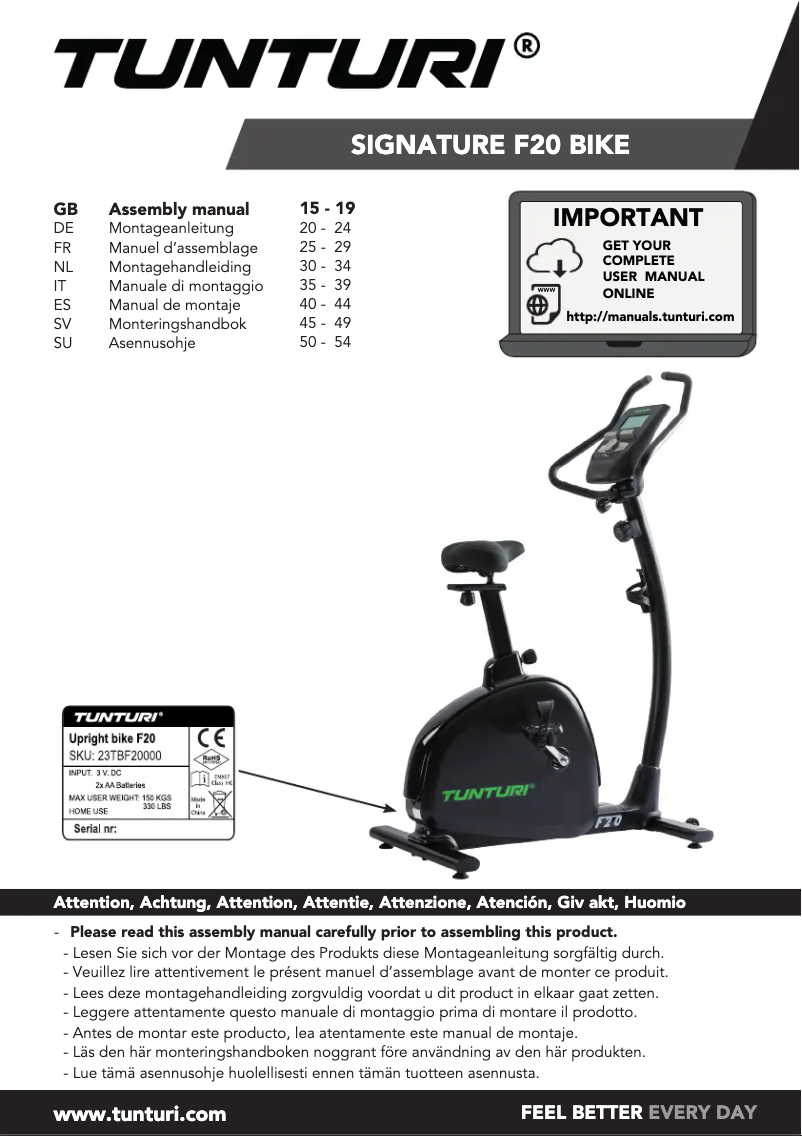 Page n°1 - Manuel utilisateur Tunturi Signature F20