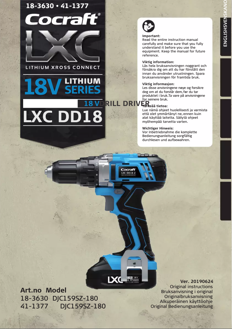 Page 1 de la notice Manuel utilisateur Cocraft DJC159SZ-180