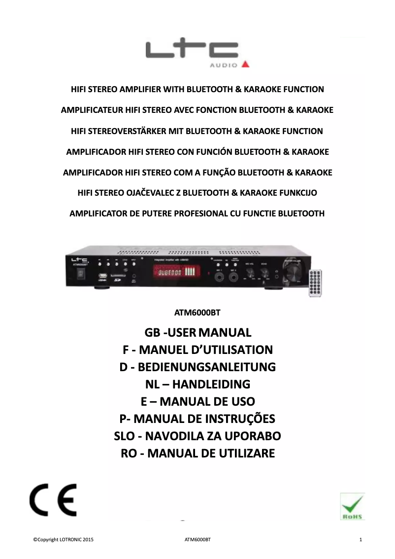 Page n°1 - Manuel utilisateur Lotronic ATM6000BT