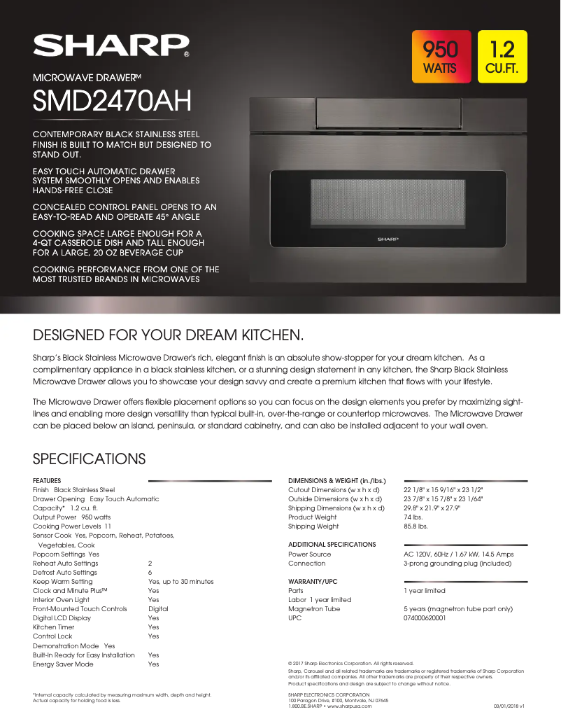Page 1 de la notice Fiche technique Sharp SMD2470AH