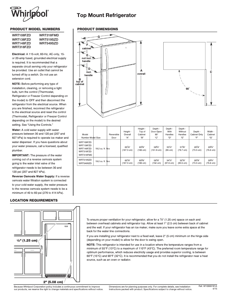 Page n°1 - Fiche technique Whirlpool WRT108FZD