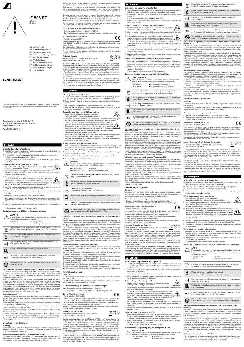 Page n°1 - Instructions de sécurité Sennheiser IE 80 S BT
