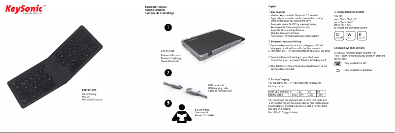 Page n°1 - Manuel utilisateur KeySonic KSK-3010BT