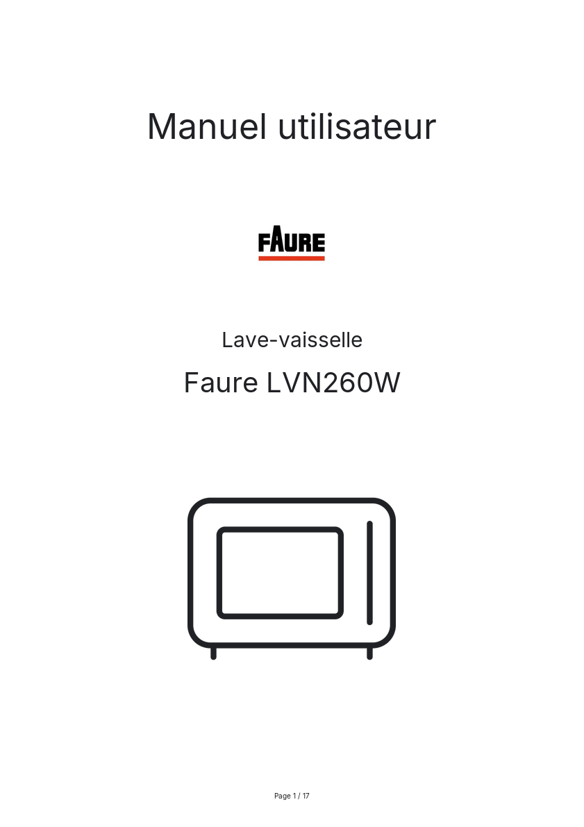 Page n°1 - Manuel utilisateur Faure LVN260W
