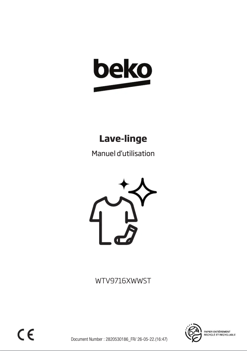 Page 1 de la notice Manuel utilisateur Beko WTV9716XWWST