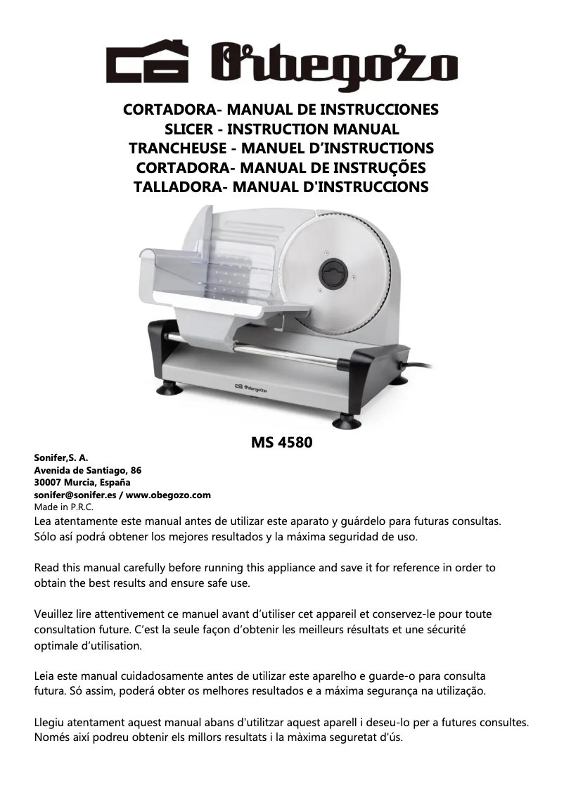 Page n°1 - Manuel utilisateur Orbegozo MS 4580