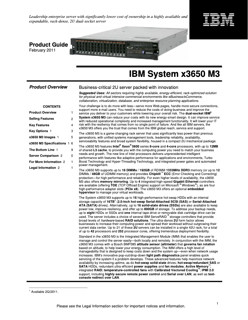 Page 1 de la notice Manuel utilisateur Lenovo eServer xSeries x3650 M3
