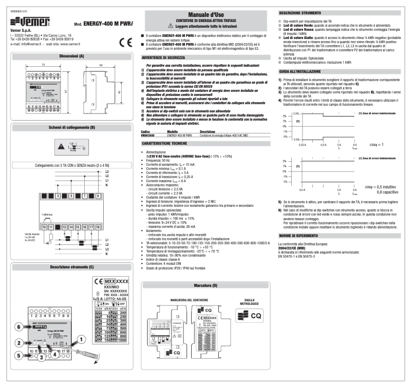 Page n°1 - Manuel utilisateur Vemer Energy-400 M PWRi