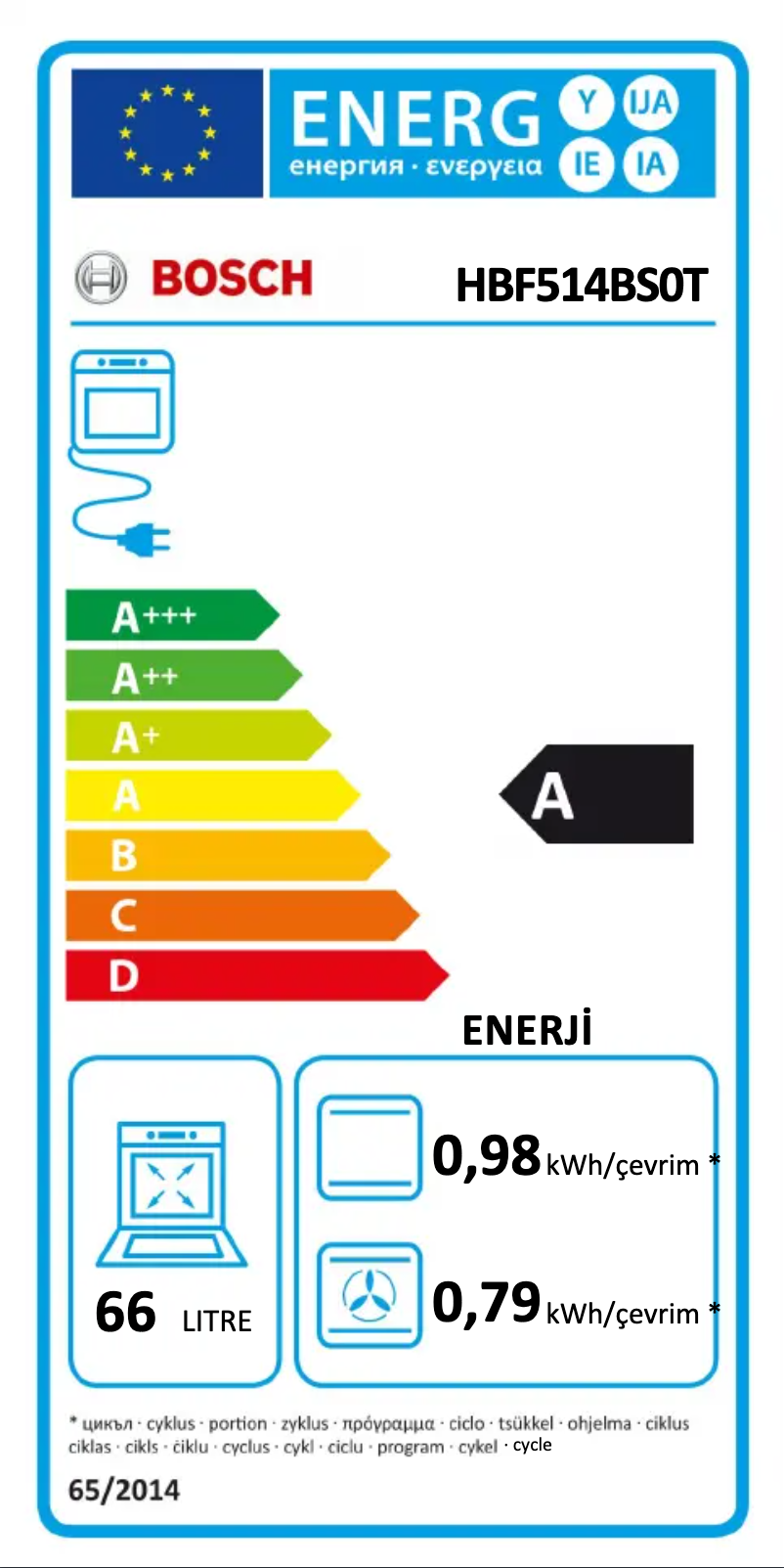 Page n°1 - Label énergétique Bosch HBF514BS0T