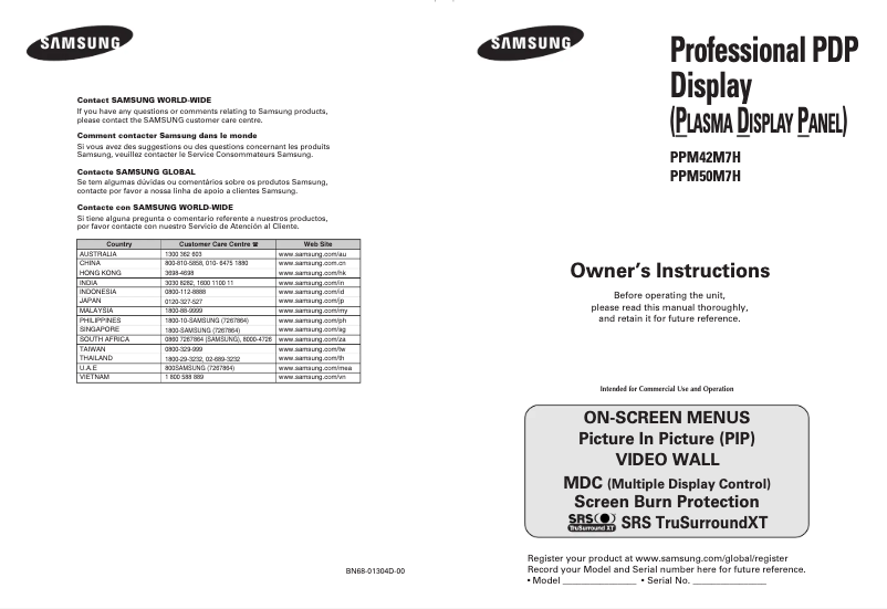 Page 1 de la notice Manuel utilisateur Samsung PPM42M7H