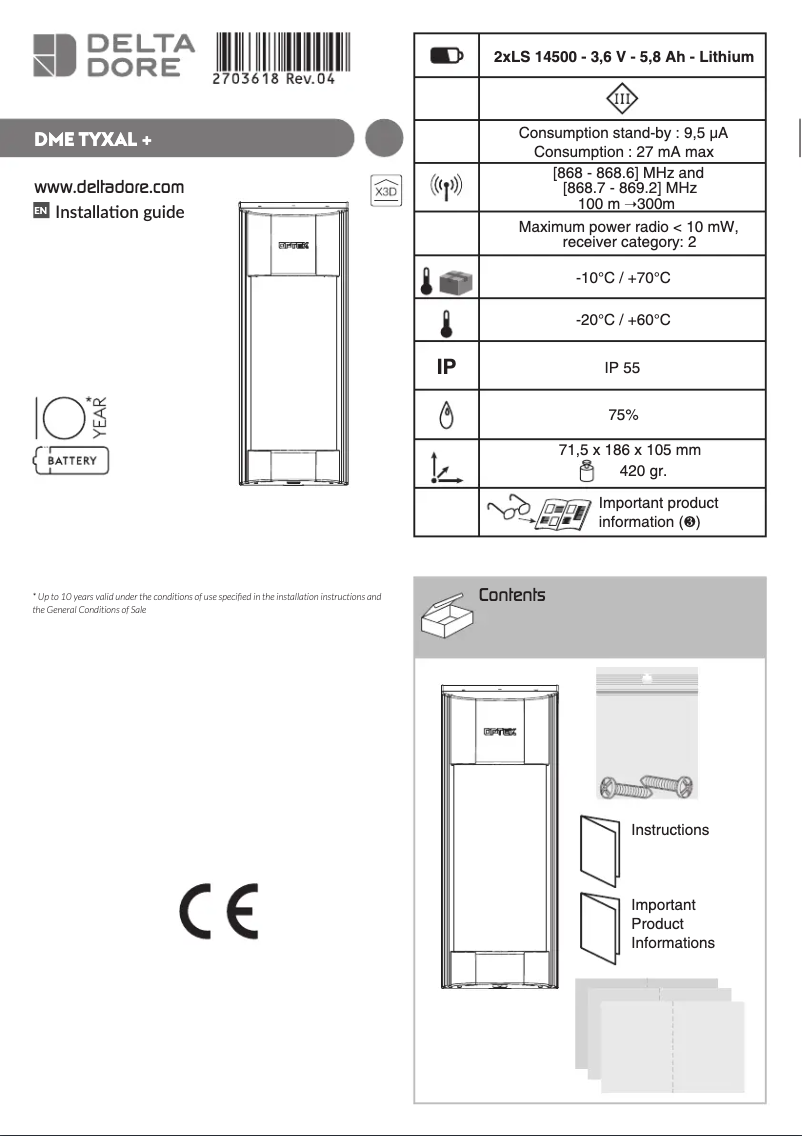 Image de la première page du manuel de l'appareil Tyxal+ DME