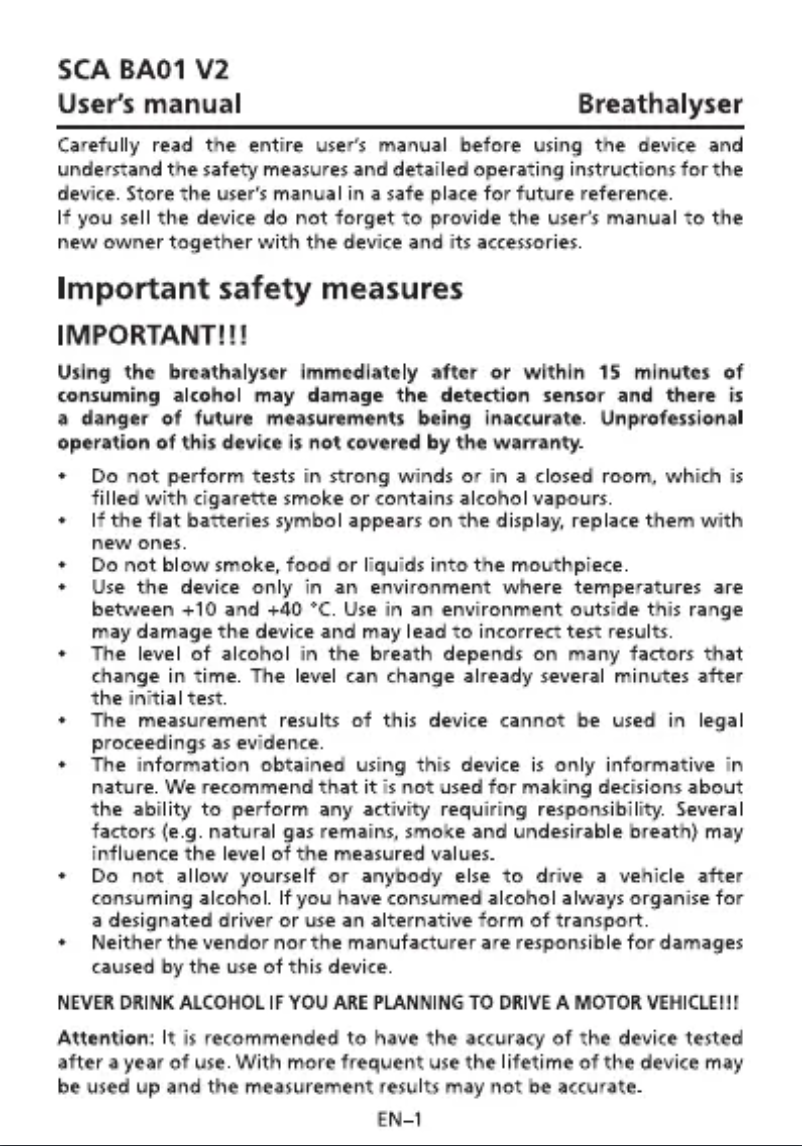 Page 1 de la notice Manuel utilisateur Sencor SCA BA01 V2