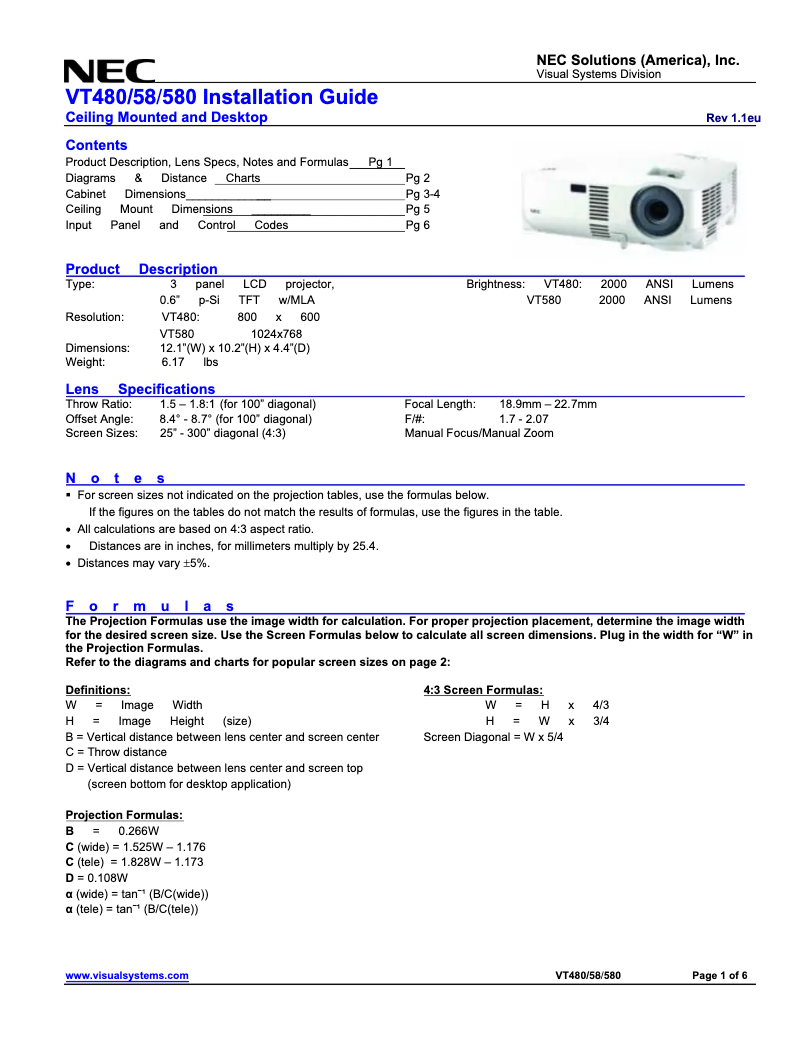 Page n°1 - Manuel utilisateur NEC VT58