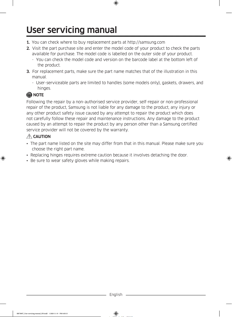 Page n°1 - Manuel utilisateur Samsung RB38A7B5322