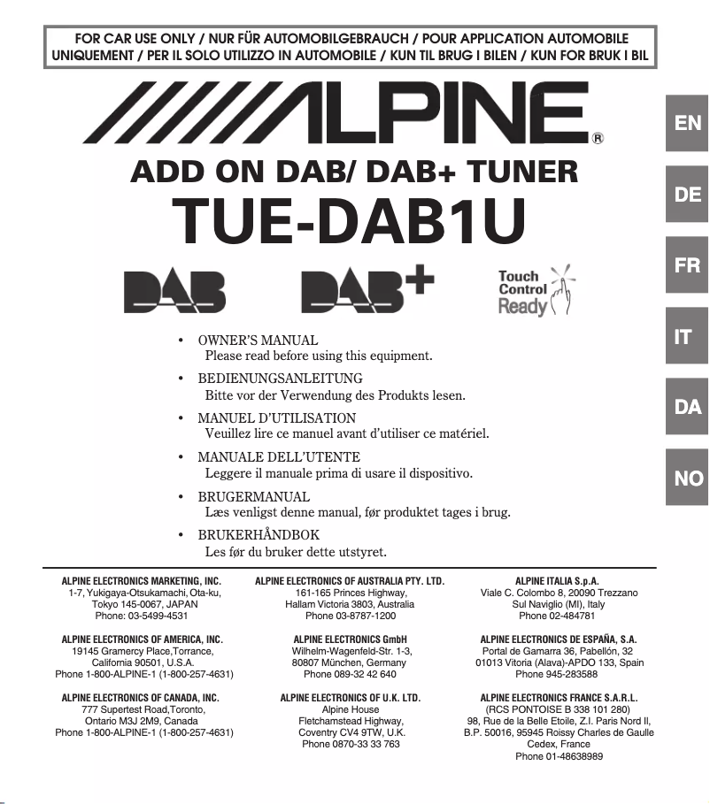 Image de la première page du manuel de l'appareil TUE-DAB1U