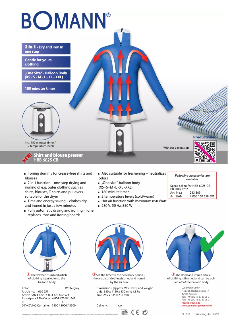Page n°1 - Fiche technique Bomann HBB 6025 CB