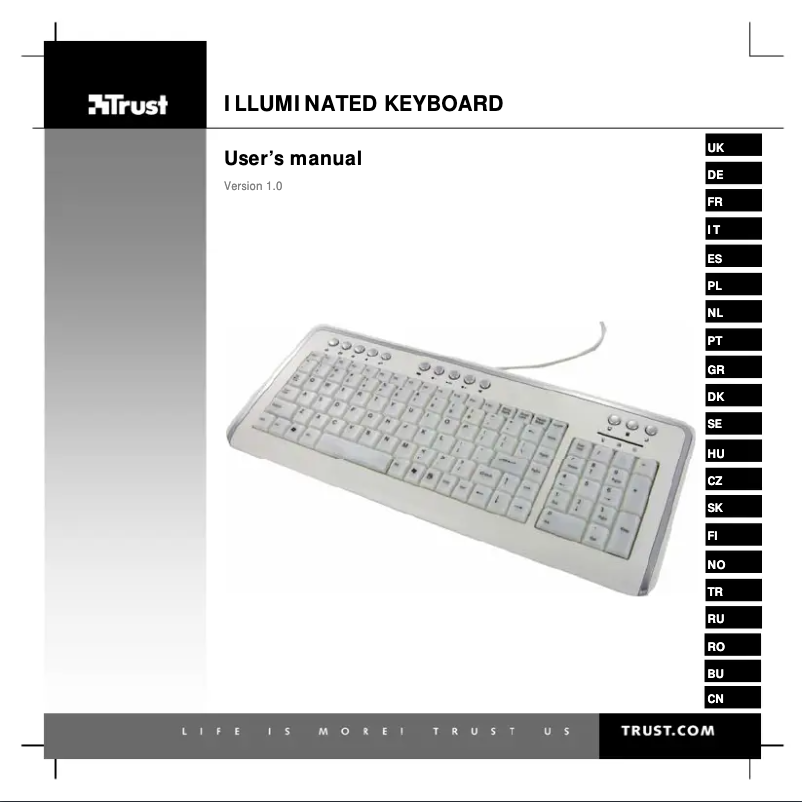Page 1 de la notice Manuel utilisateur Trust Illuminated Keyboard KB-1500