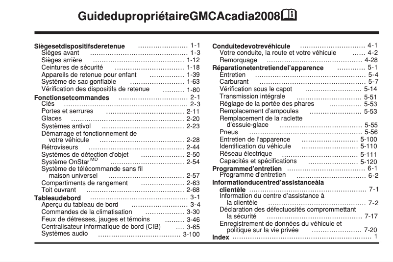 Page 1 de la notice Manuel utilisateur GMC Acadia (2008)