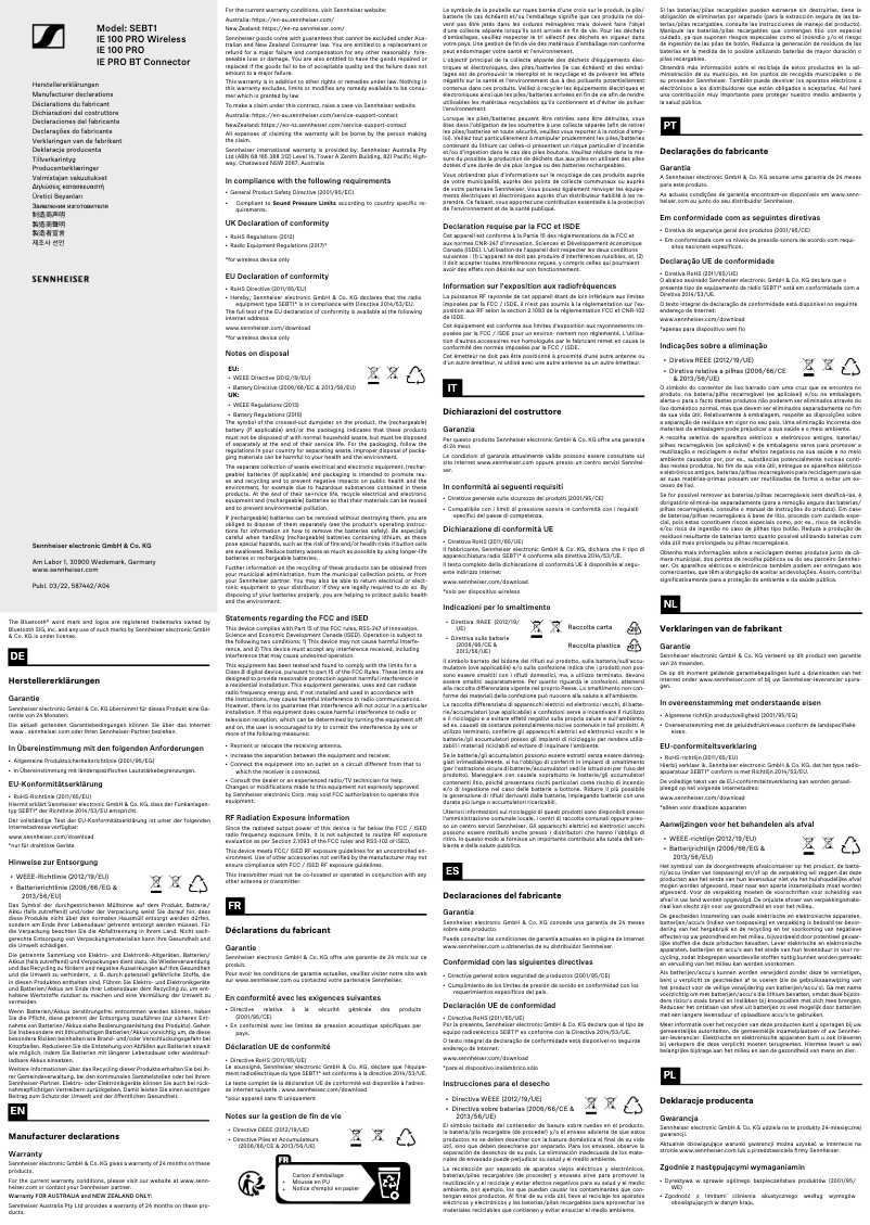Page n°1 - Instructions de sécurité Sennheiser IE 100 PRO Wireless